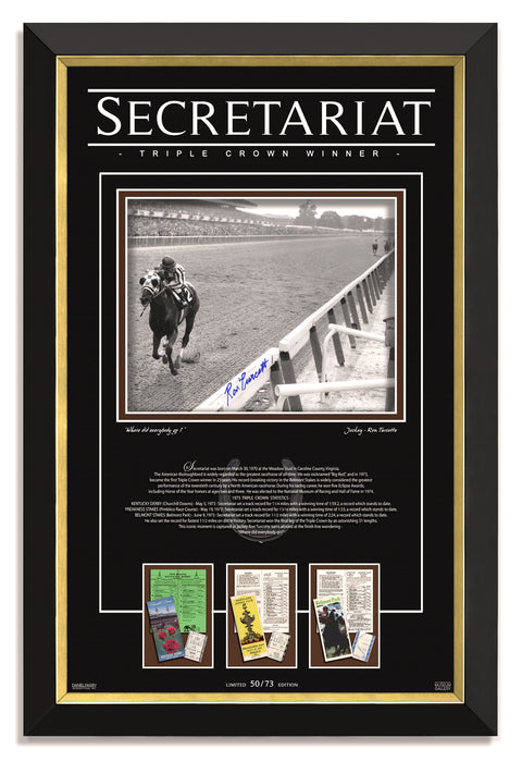 Secretariat Triple Crown - Ron Turcotte Signed Autographed - Archival Etched Glass ™ 3D-Shadowbox Museum Frame